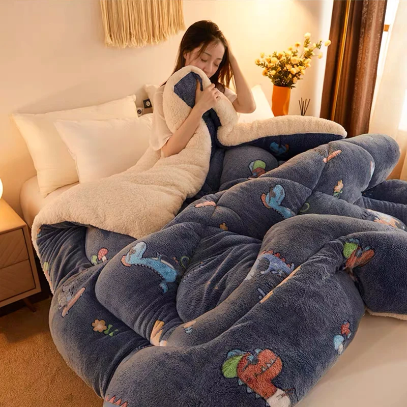 Twin/Queen/King Size patchwork Thick Warm Quilts Duvet home Luxury Printed Flannel Winter Blanket Bedding Comforter quilted bed comforter