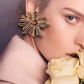 

Luxury Multicolor Fireworks Stud Earrings For Women Wedding Cubic Zirconia Dubai Bridal Earring Jewelry Accessories e9714