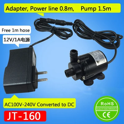 12V pump with Power Водяной насос DC 6 в 12 В погружной насос 280л/ч BLDC 12 Вольт в мини Бесщеточный микро-двигатель USB разъем DC трансформатор AC насосы JT-160 - Напряжение: 12V pump with Power