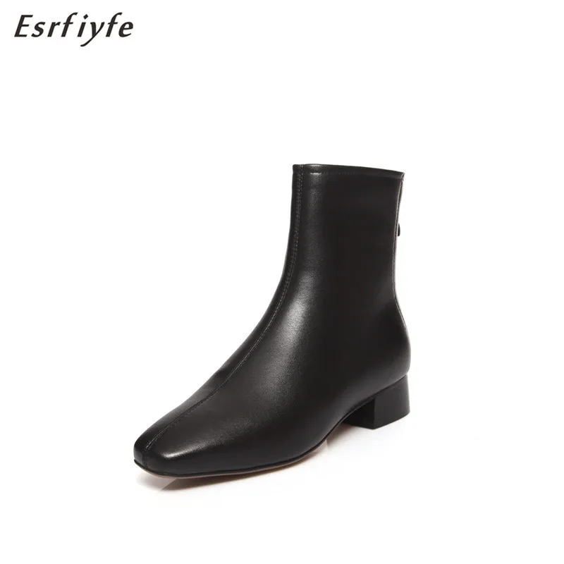 

ESRFIYFE 2020 Genuine Leather Thick Heel Shoes Woman Square Toe Martin Boots High Qulaity Autumn Winter Women Shoes Ankle Boots