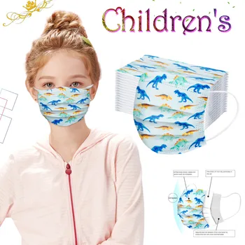 

50PC Child Kids Disposable Face Masks 3 Layer Anti-Dust Pollution Masks Fabric Dustproof Cartoon Dinosaur Muffle Mask mascarilla
