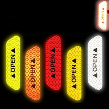 

4Pcs/Set Car Door Stickers Universal Safety Warning Mark OPEN High Reflective Tape Motorcycle Bike Helmet Sticker
