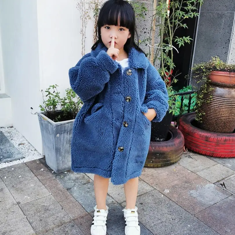 

2019 Winter New Loose Lamb Real Fur Coats Casual Sheep Shearing Fur Plush Teddy Jacket Modis Wool Kids Outerwear Overcoats Y1990