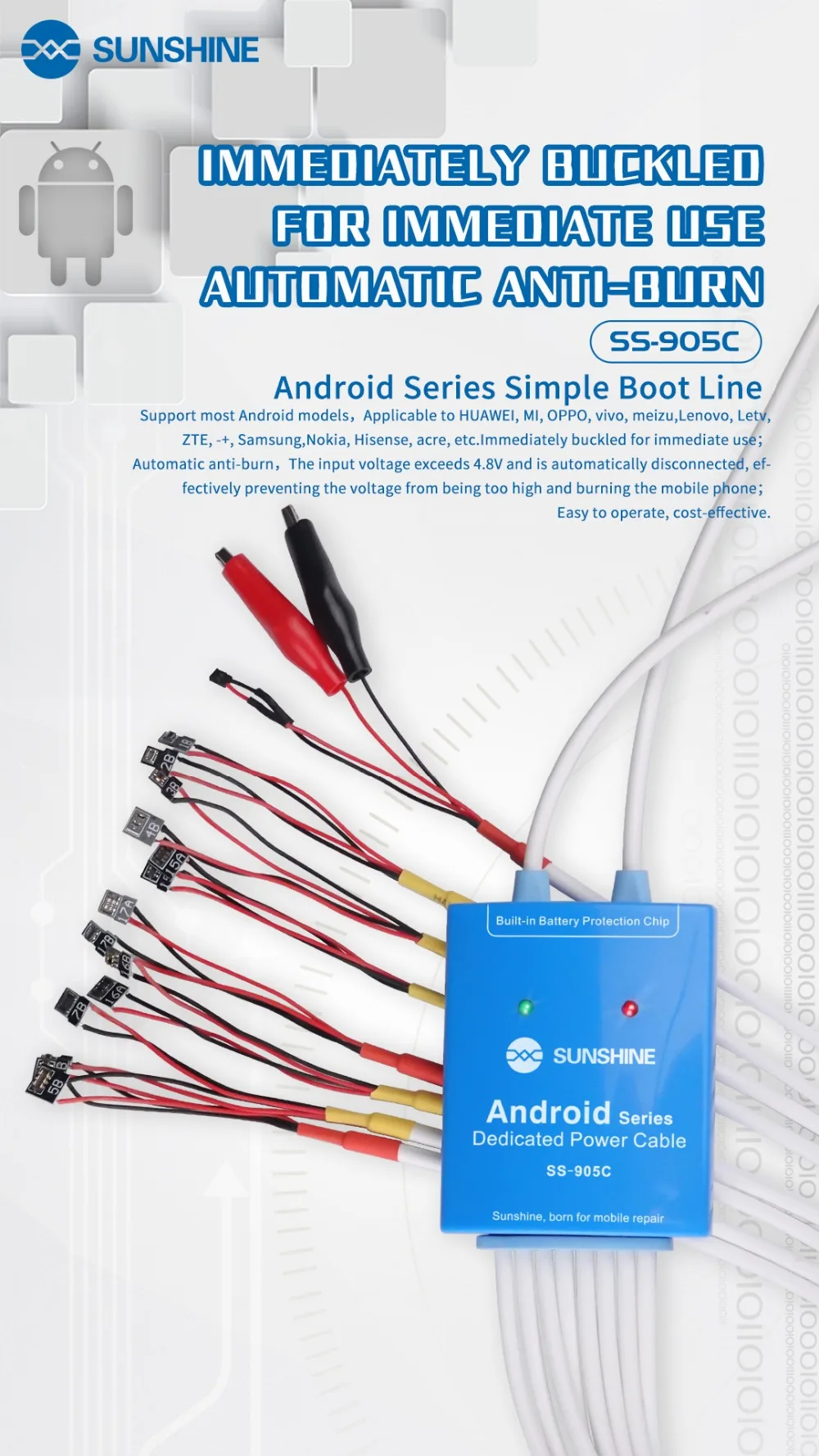 Sunshine SS-905C Android блок питания Тестовый Кабель постоянного тока Контроль питания Тестовый Кабель для samsung huawei Xiaomi Nokia Boot Up Line