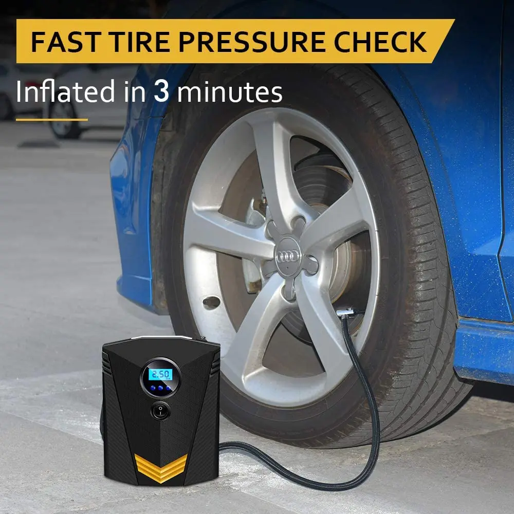 

12V DC Auto Tire Pump with Digital Pressure Gauge, 100PSI with Emergency LED Light for Car, Bicycle and Other Inflatables