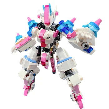 

520Pcs STEM MOC Battle Mecha Bricks DIY Small Particle Building Block Set Compatible With Figures Educational Toy Gift - Pink