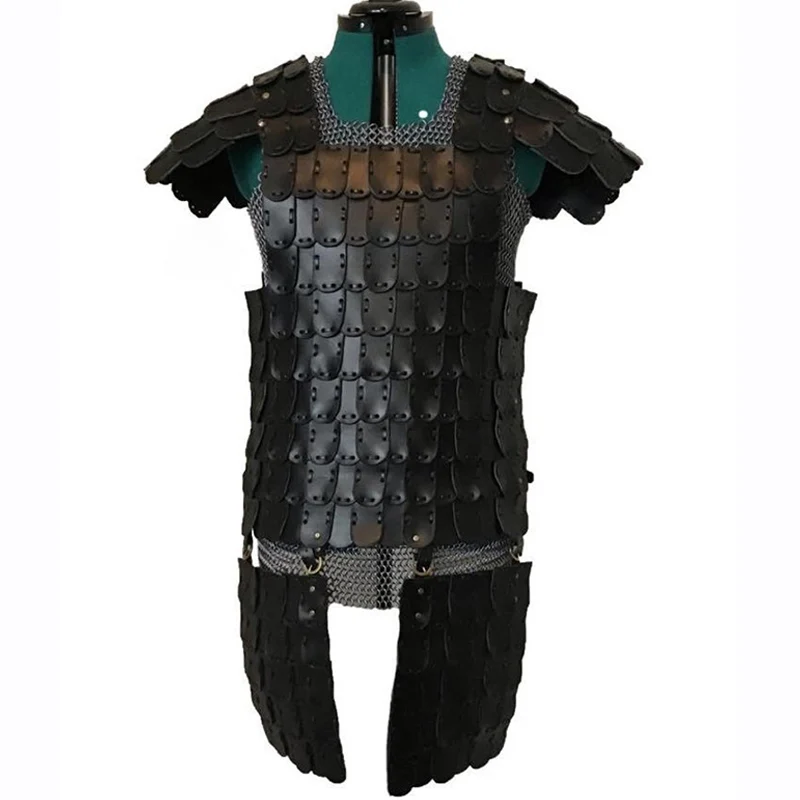 Medieval Viking Cosplay Costume Leather Body Armor Cuirass Knight Warrior Ranger Black Scale Coat Jerkin Larp Outfit For Adult