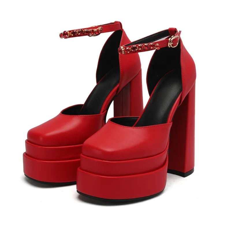 2021 New Ladies Sandals Summer Shoes Sexy Thick High Heels Thick Platform Buckle Crystal Dress Party Wedding Shoes Woman Pumps 