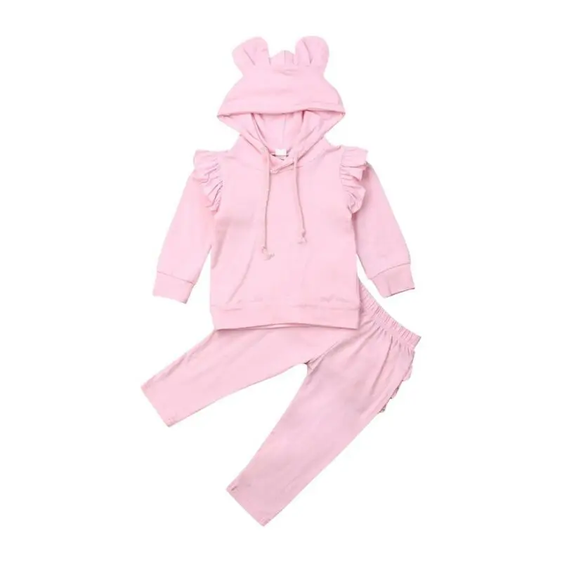 

0-24M Cute Newborn Infant Baby Girl Clothes Set 3D Ear Hooded T Shirt + Ruffles Pants Trousers Autumn Baby Girls Costumes