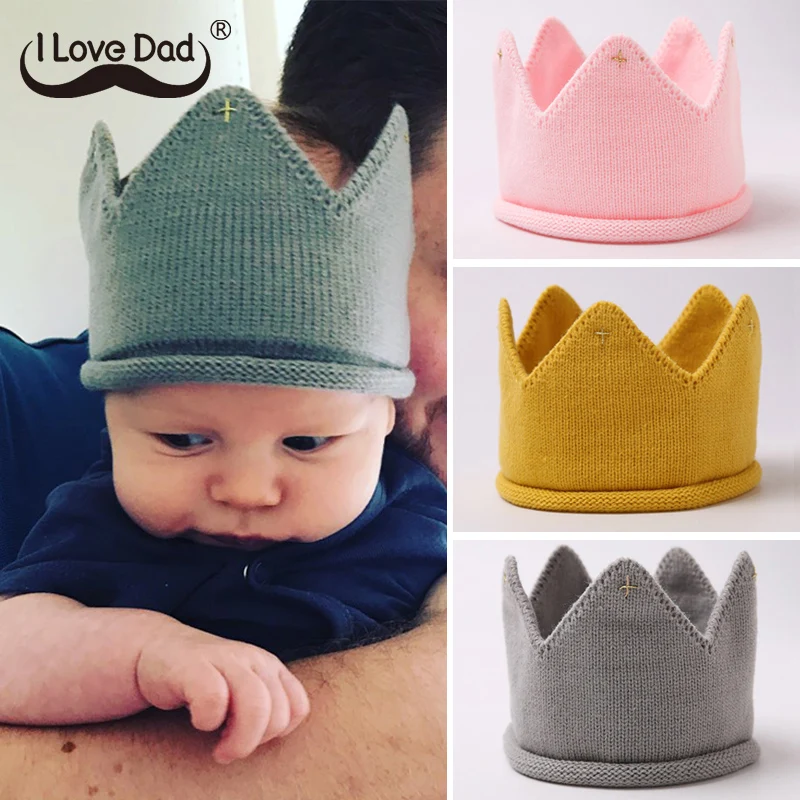 Детская вязаная шапка для фотосессии Crown осенне зимняя новорожденных мальчиков и