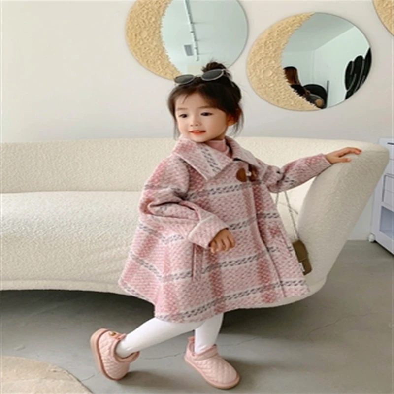 Meisjes Wollen Jas Jas Bovenkleding 2021 Cool Warm Thicken Plus Fluwelen Winter Herfst Katoen Baby Kids Kinderkleding