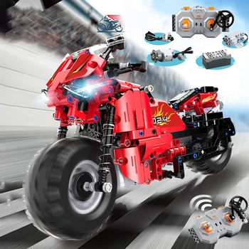 

Technology 1696PCS RC Racing Track Motorcycle Building Blocks Set By Legoess Technic Series City Motorbike Car Model Bricks Toy
