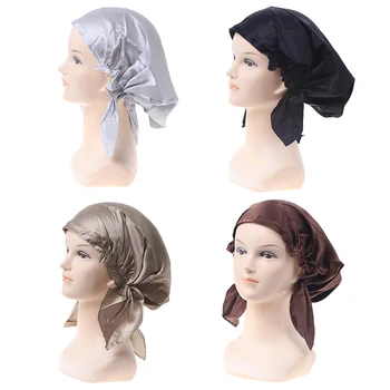 

Women Head Cover Natural Silk Night Cap Adjustable Lightweight Breathable Sleeping Head Cover Soft Hair Lace-up Free Size