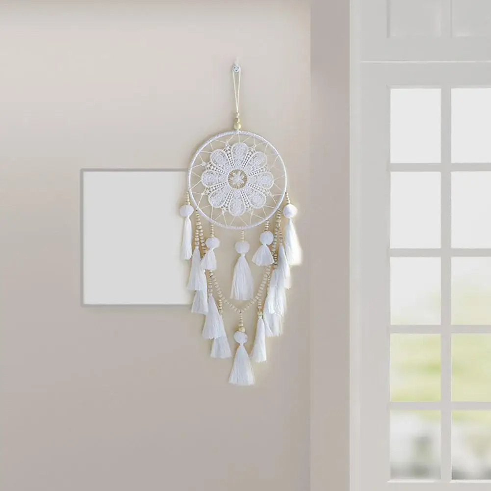 Handmade White Fringed Crafts Pendant Pendant Dream Net Tassel Pendant For Bedroom Wedding Decoration Wall Mount