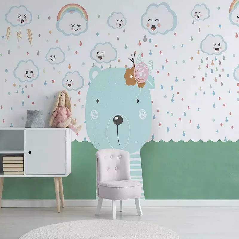 Большие настенные 3D обои на заказ мультяшный мир дождь облако милая детская