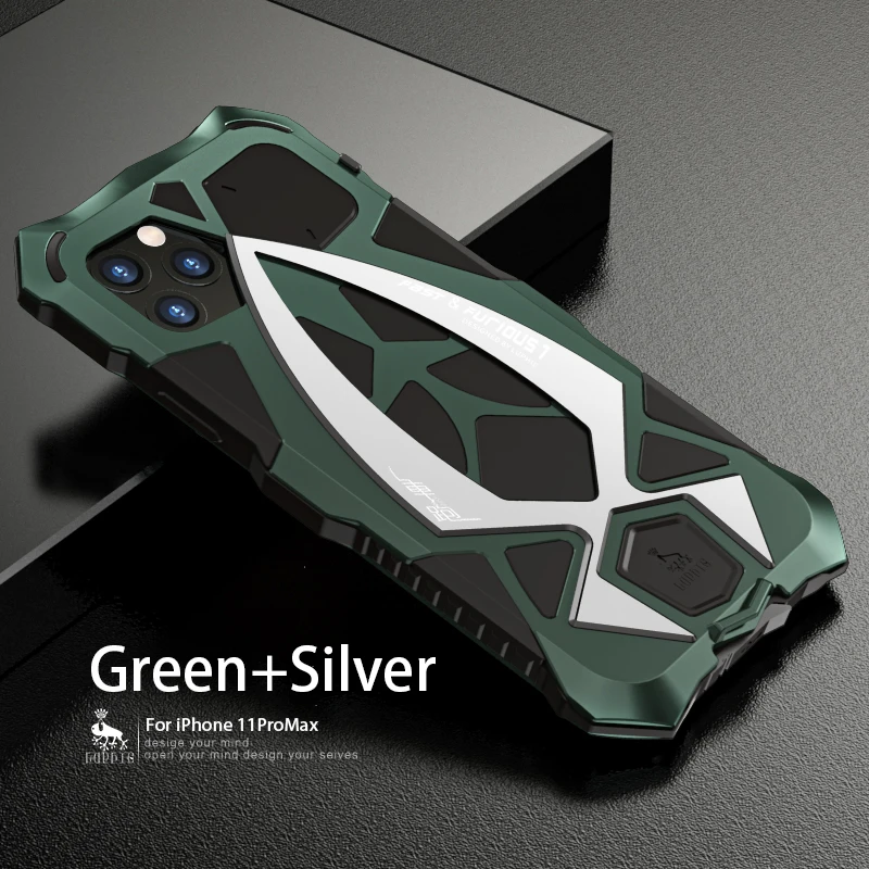 green and silver LUPHIE Алюминиевый металлический Силиконовый противоударный чехол для Apple iPhone 11 Pro Max/11 Pro/11 грязезащитный противоударный чехол - Цвет: green and silver