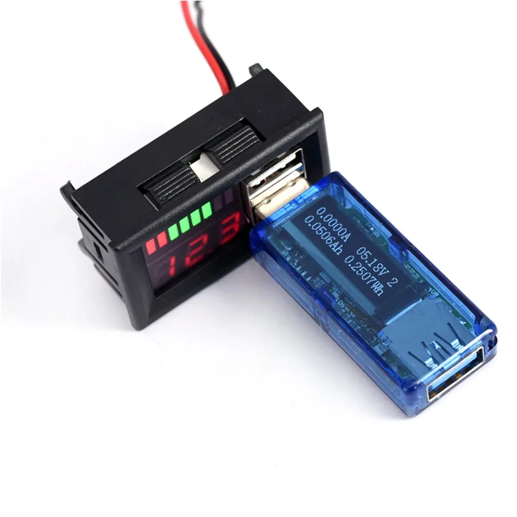 LED Digital Display Voltmeter Voltage Meter Volt Tester Dual USB 5V 2A For DC 12V Cars Motorcycles Vehicles Battery Capacity