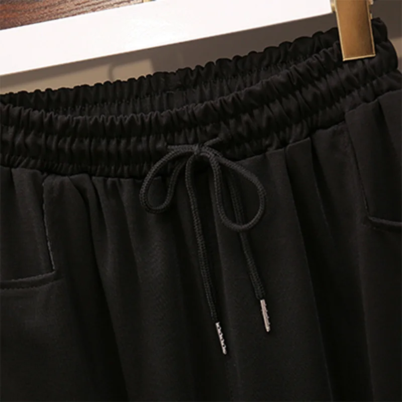 Женский черный спортивный костюм, Большой плюс размер, спортивный костюм, футболка с капюшоном+ штаны, комплект из двух предметов, топ и штаны, большой комплект одежды