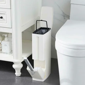 

3-In-1 Toilet Brush Bathroom Waste Bin and Garbage Bucket Bag Multi-Function Trash Can Bathroom Supplies Household Products