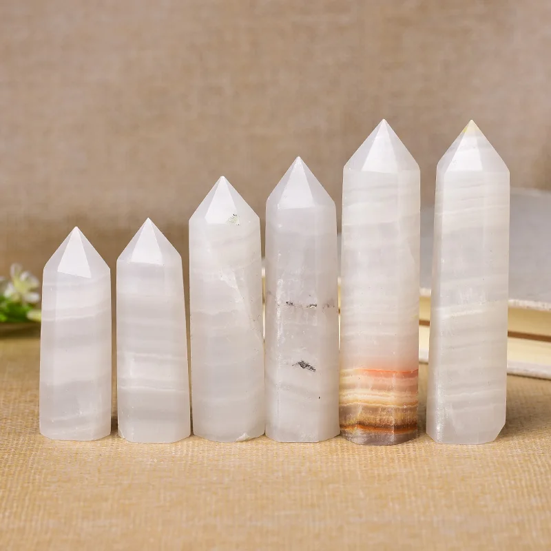 1pc Natural Crystal Point Afghan White Jade Healing Obelisk Quartz Wand Ornament for Home Decor Reiki Energy Stone Pyramid gift 3