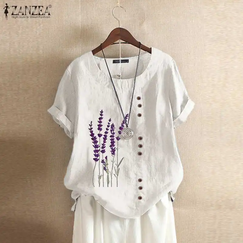2020 ZANZEA Women's Embroidery Blouse Vintage Summer Tops Casual Short Sleeve Tee Shirts Female Button Blusas Plus Size Tunic 2020 ZANZEA Women's Embroidery Blouse Vintage Summer Tops Casual Short Sleeve Tee Shirts Female Button Blusas Plus Size Tunic