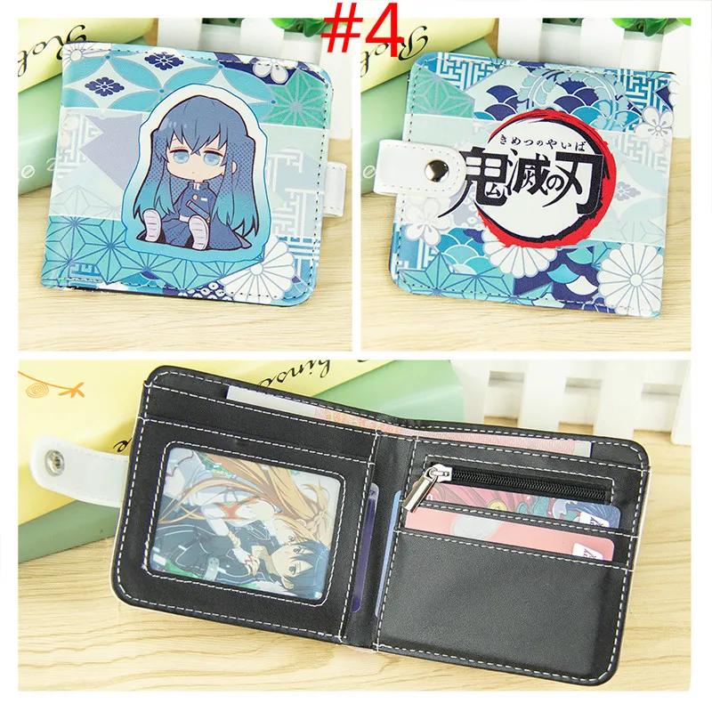 Cartera de Anime Demon Slayer Agatsuma Zenitsu Inosuke Nezuko con botón corto, monedero plegable con cremallera