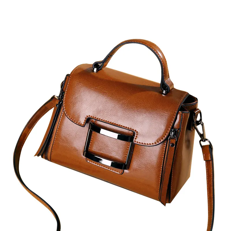 Leather Hand-held Women's Bag Shoulder Bag Messenger Bag Oil Wax Leather New European and American Fashion Big Brand Bag