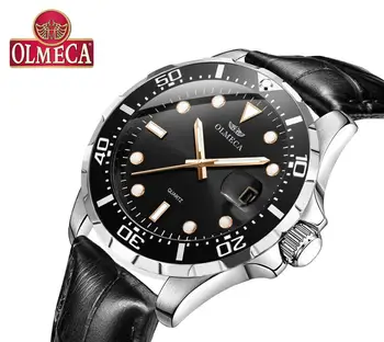 

OLMECA Men's Watch Luxury Fashion Dial Stainless Leather Wrist Quartz Watches Waterproof Business Watch relogio masculino