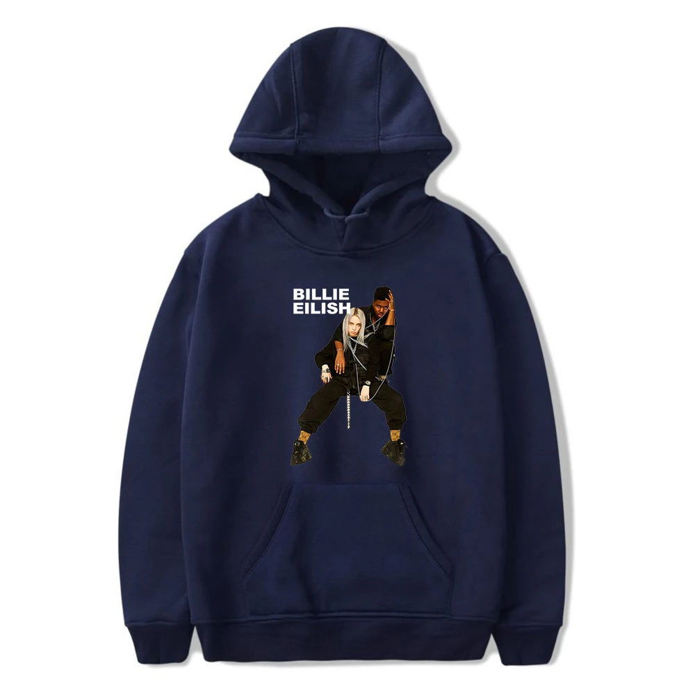 Billie Eilish, женские толстовки, свитшоты, куртки, Повседневная Толстовка с капюшоном размера d размера плюс 4XL, товар,, повседневная мода - Color: Navy-3