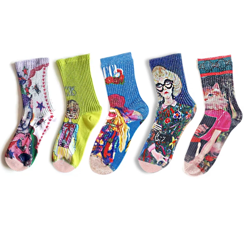 

Fashion Colorful Painted Socks For Women Hip Hop Harajuku Funny Socks Streetwear Long Crew Sock Sox Calcetines Mujer