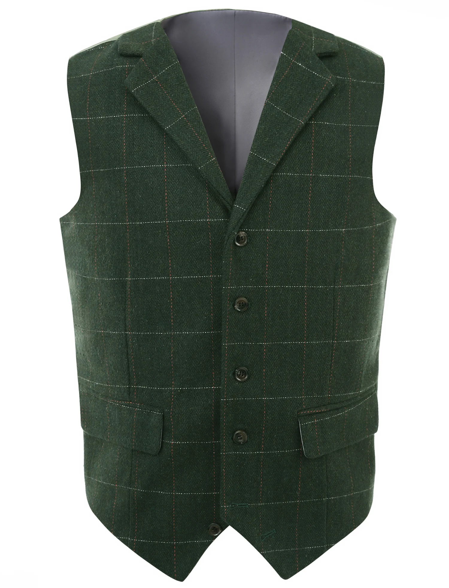 

Casual Gentleman Mens Army Green Custom Vest Plaid Soft Wool Brown Jacket Tweed Business Waistcoat For Groosmen Best Man Wedding