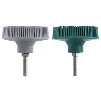

2 Pcs Polishing Wheels Grit 50 Radial Bristle Disc 3 Inch Emery Rubber Abrasive 1/4 Inch 6.35mm Green & Grayish White