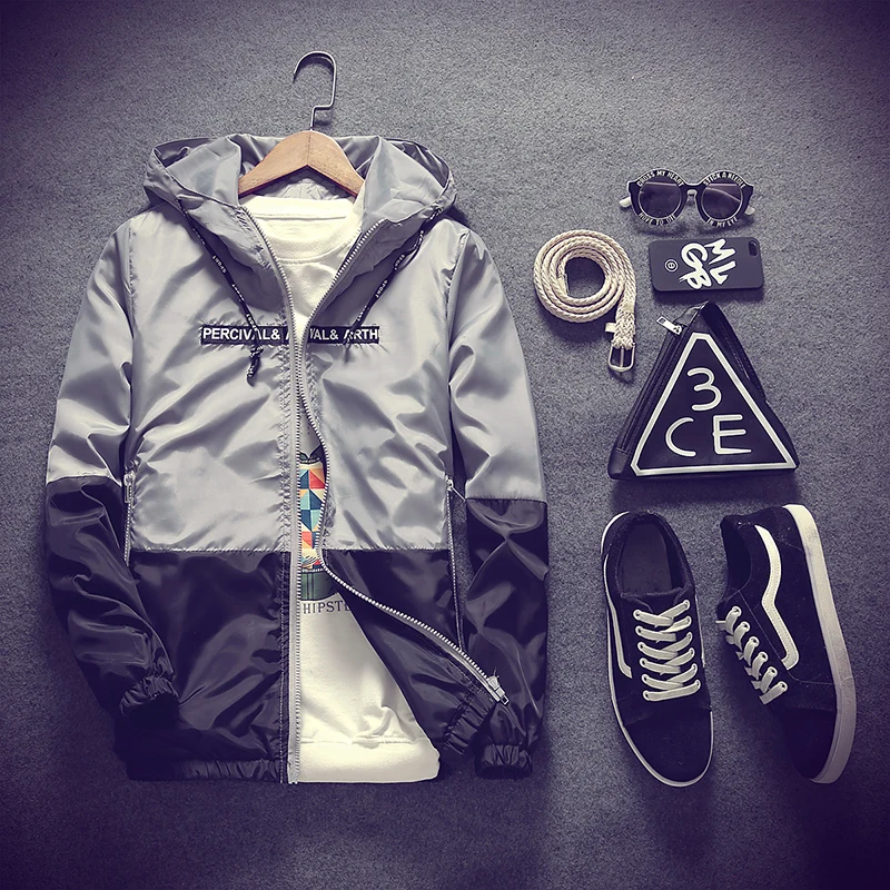 Promotion Men Casual Spring Autumn Lightweight Jacket 2019 New Arrival Hooded Contrast Color Zipper up Jackets Outwear Cheap