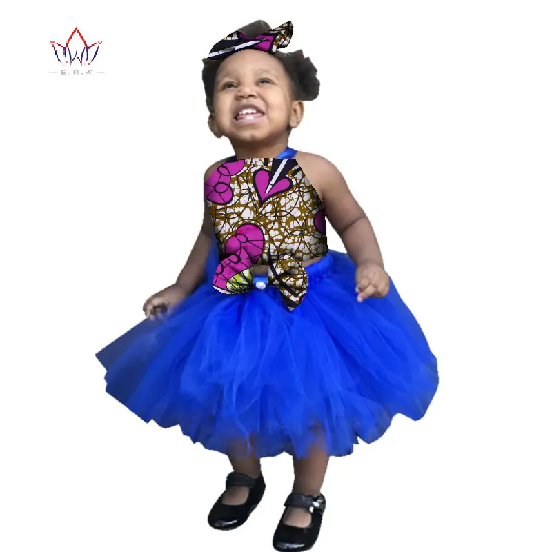 Летняя одежда в африканском стиле для детей, одежда в африканском стиле с круглым вырезом, традиционное кружевное платье с принтом для девочек, без рукавов, WYT287 - Цвет: 7