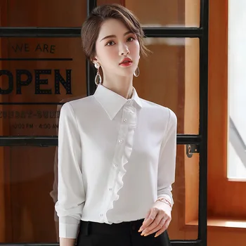 

2020 Summer Shirt Female White Shirt Occupation Pack Long Sleeve Lady Lace Top Shirt