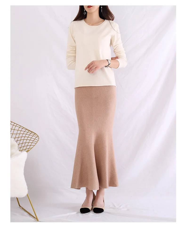 Spring and Autumn Women Maxi Skirt Cashmere Wool Casual Mid-Calf Skirts Music Festival Clothing