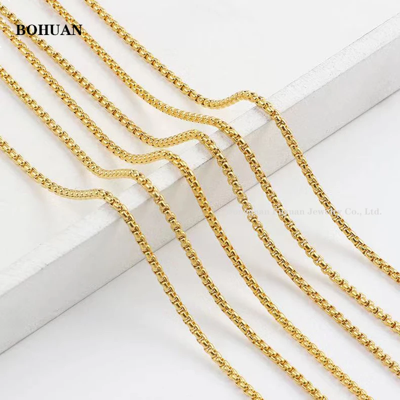 Взрывное мужское и женское квадратное жемчужное ожерелье из нержавеющей стали, Простые Модные ювелирные изделия из титановой стали - Окраска металла: 3mm Gold