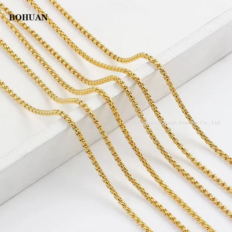 3mm Gold Взрывное мужское и женское квадратное жемчужное ожерелье из нержавеющей стали, Простые Модные ювелирные изделия из титановой стали - Окраска металла: 3mm Gold