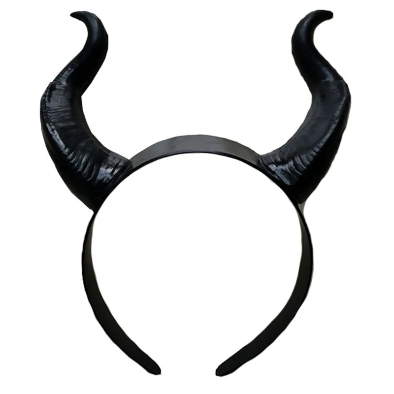 Halloween Witch Black Long Ox Horn Headband Movie Evil Queen Glitter Hair Hoop Gothic Cosplay Costume Headpiece D5QB