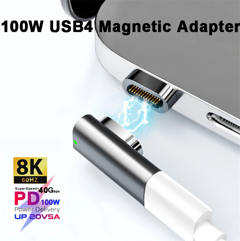 100 Вт 24 контакта USB4 Gen 3 Магнитный адаптер Type-C 5A 8K @ 60 Гц 40 Гбит/с стандартный