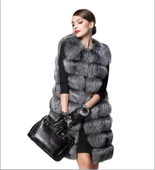 

2019 New Fashion Silver Fox Artificial Fur Coat Fake Fur Jacket Women Elegant Long Autumn Winter Fur Coats Slim Fur Vest 2019