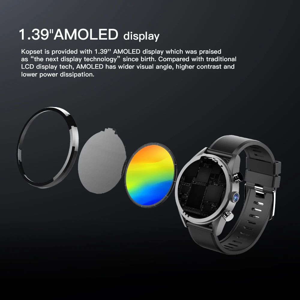 Kospet Hope Lite 4G Smart Watch Phone 1.39 Inch Android 7.1 Smart Watch MTK6739 Quad Core 1.25GHz 1GB 16GB Waterproof 620mAh