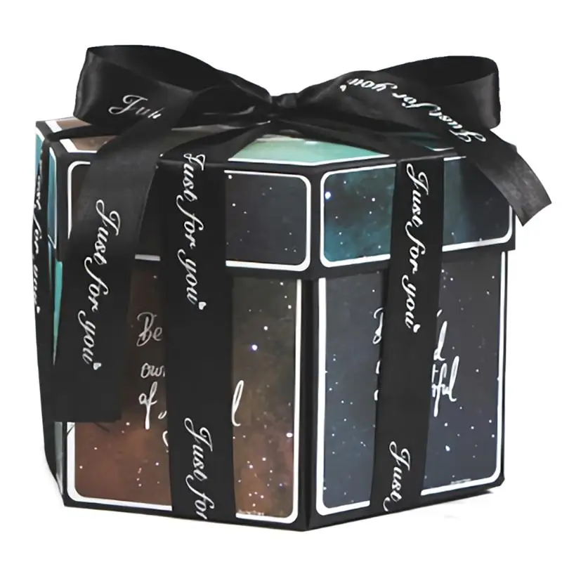 Шестигранная Взрывная коробка для скрапбукинга ручной работы, фотоальбом, Свадебная подарочная коробка на День святого Валентина, рождественские подарочные коробки, Droship - Цвет: Starry sky05