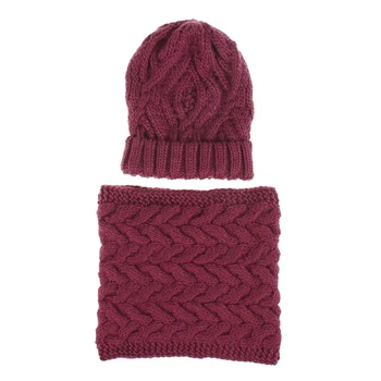 

Winter Warm 2 Piece Solid Color Cable Knitted Beanie Cap and Infinite Scarf Set LX9E