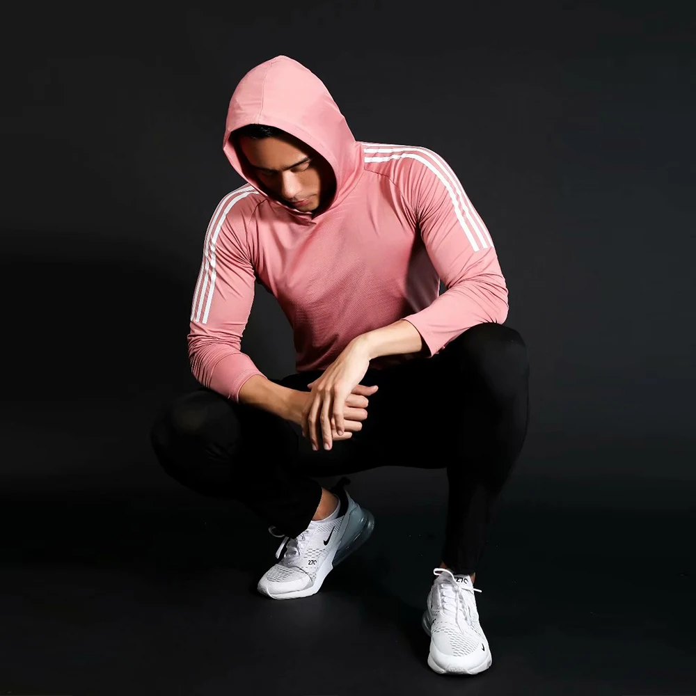 Men's sports compression pink stretch breathable exercise jogging suit fitness training suit outdoor training riding suit