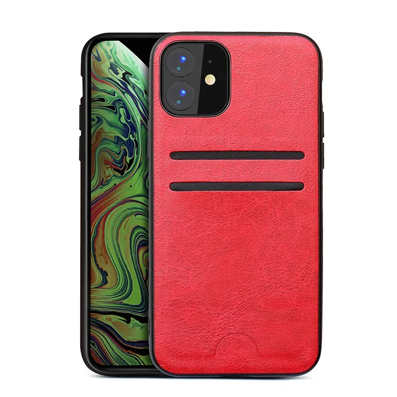 Кожаный держатель для карт чехол для телефона для iPhone 11 Pro Max XR XS X 6 6S 7 8 Plus чехол ID кредитный слот для хранения мягкий кожаный из ТПУ чехол - Цвет: Red