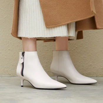 

leather women's boots 2019 autumn winter shoes women's boots pointed high heels leather women shoe