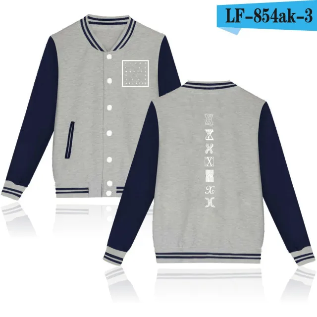 gray and navy blue Корейский монста X Кей-поп Харадзюку толстовки для поддержки болельщиков флис Бейсбол куртка школьная Униформа пальто Для мужчин Для женщин розовый толстовка Moletom Infantil Menino - Цвет: gray and navy blue
