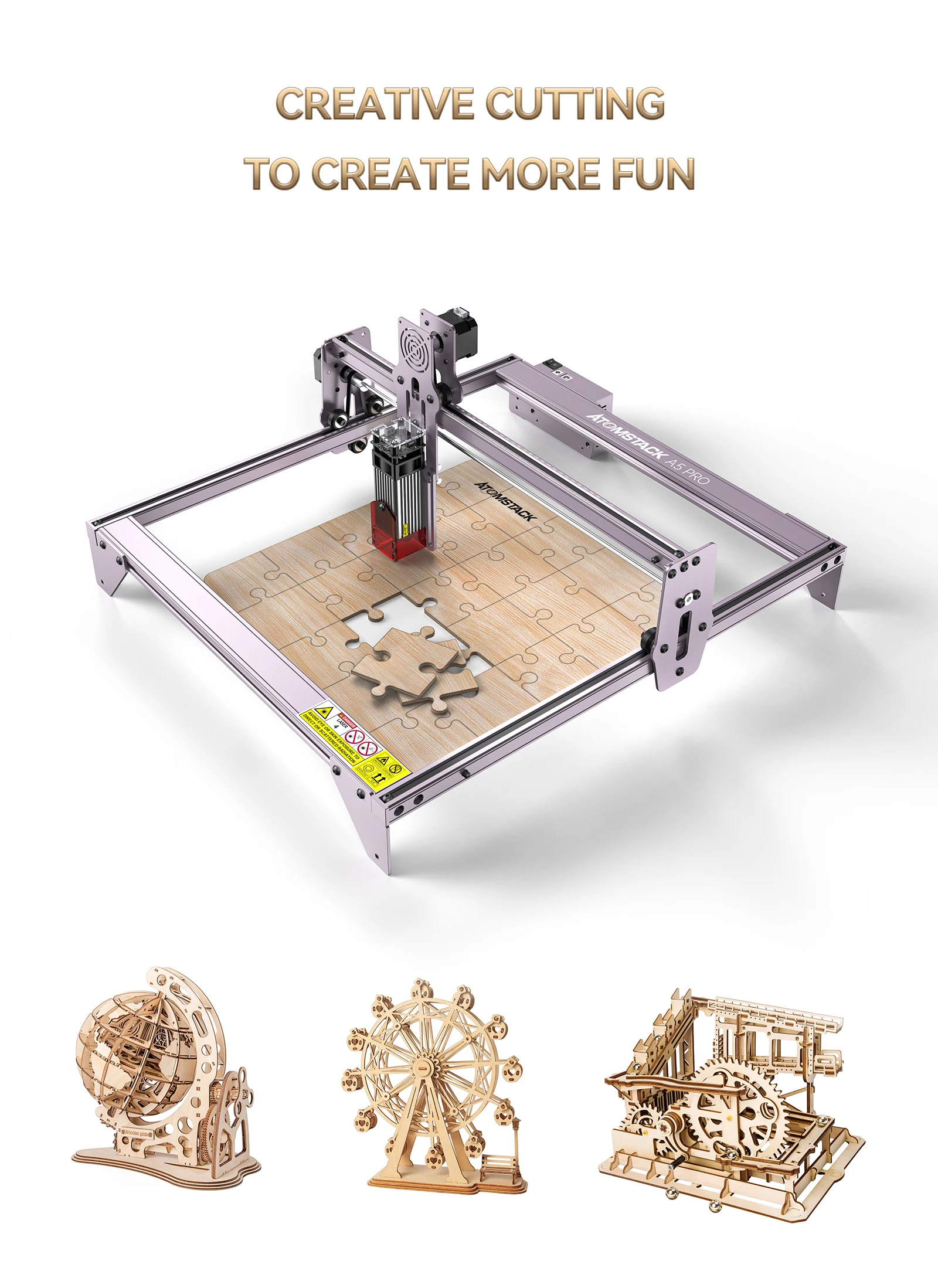 ATOMSTACK A5 Pro 40W Laser Engraver Cutter Compressed Spot Metal Engraving 12mm Wood Cutting 100W CO₂ Laser Effect DIY Logo Mark 3d printers