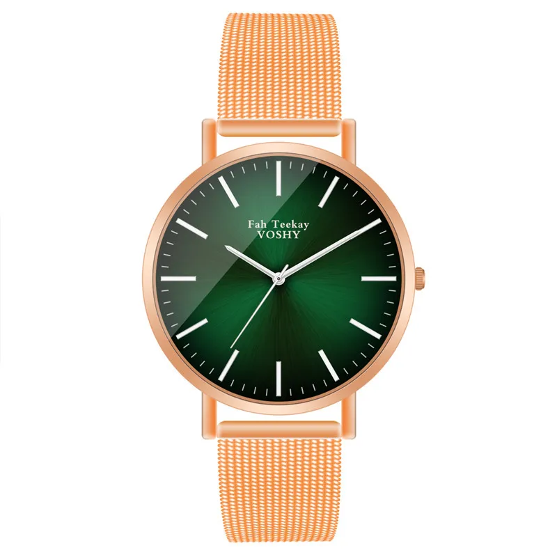 Gold Green 1 WJ-8739, модные простые часы для влюбленных, стальной ремешок, сетка, пряжка, часы для пары, брендовые роскошные часы для женщин и мужчин, кварцевые наручные часы - Цвет: Gold Green 1
